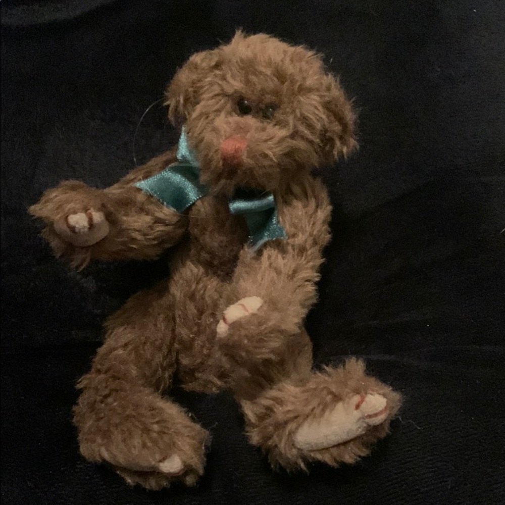 TY 1992 Brown Teddy Bear with Blue Bow